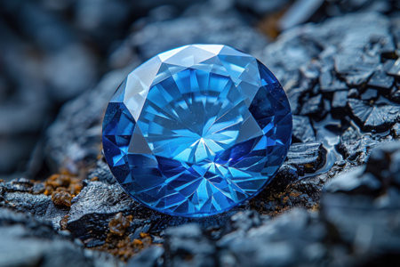 A blue sapphire on dark background.の素材