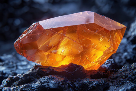 An orange topaz on dark background.の素材