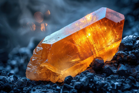 An orange topaz on dark background.の素材