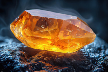 An orange topaz on dark background.の素材