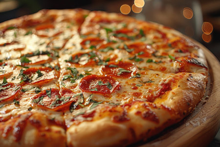 close up of freshly baked pizza.の素材