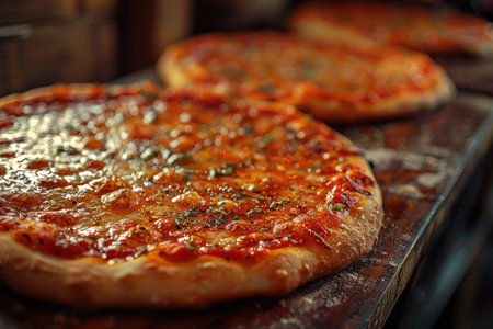 close up of freshly baked pizza.の素材