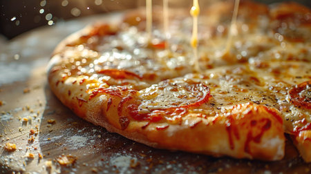 close up of freshly baked pizza.の素材