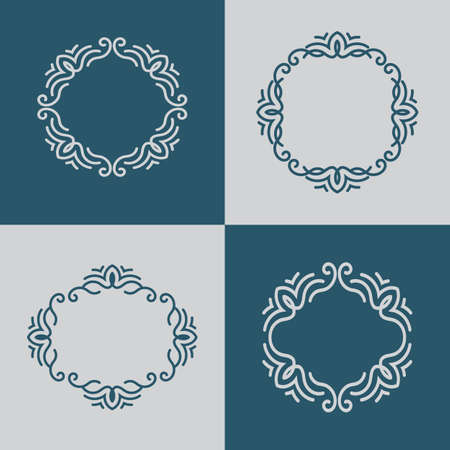 Elegant Circular Mandala Frame set dark and bright backgroundのイラスト素材