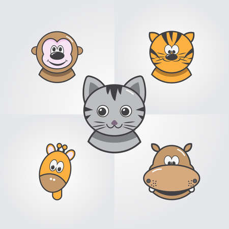 Animal face set. Vector illustration.のイラスト素材