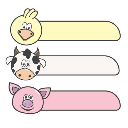 Set of name card for kid on white background. Cute cartoon animal doodle collection. Kid graphic. Kawaii. Image for birthday card,poster,sticker. Vector. Illustration.のイラスト素材