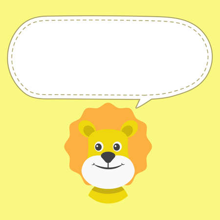 Cute funny happy little tiger with speech bubble. Vector cartoon character illustration icon design.Isolated on yellow backgroundのイラスト素材