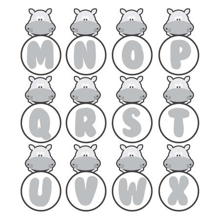 Hippo alphabet collection, vector art and illustration.のイラスト素材