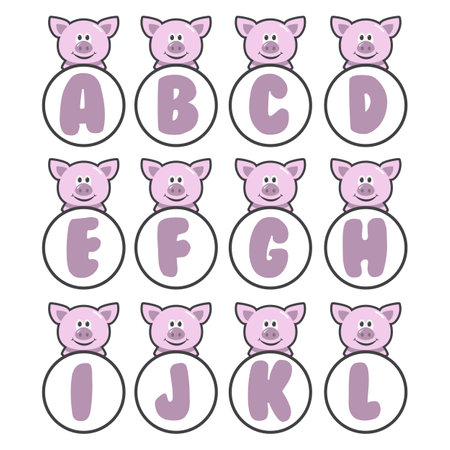 Pig alphabet collection, vector art and illustration.のイラスト素材