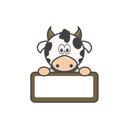 Funny cow holding blank labelのイラスト素材