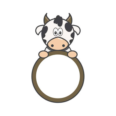 Funny cow holding blank labelのイラスト素材