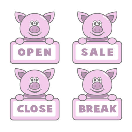 Open and closed board signs The sign is openly close, animal Vector icons Come In, We're or We are Open Sorry we're closed signboard office or store market old door iconsのイラスト素材