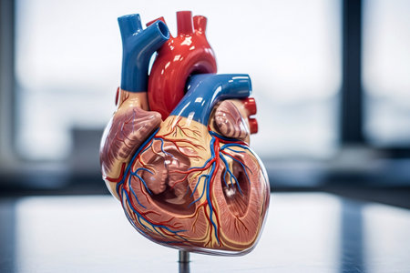 Illustration of the intricate network of blood vessels in the heart, showcasing the pathways of blood circulation essential for human physiology studies.の素材