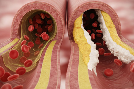 An intravenous blood vessel showing blockage and restricted flow, emphasizing the crucial need for understanding vascular health and treatment options for circulatory disorders.の素材