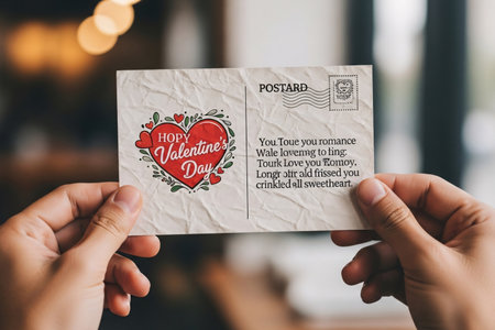 Hands holding crinkled love message convey a sense of deep emotional connection and the cherished memory of a distant sweetheart.の素材