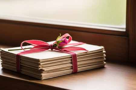 Romantic old fashioned letters preserved as an anniversary memory capture the history and deep emotional bond between sweethearts.の素材