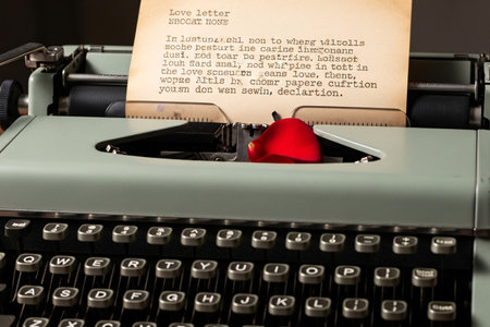 Antique typewriter typing a heartfelt message creates a nostalgic atmosphere perfect for storytelling about long distance relationships.の素材