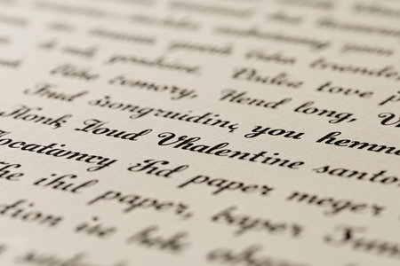 Romantic sentiment message typed or written on aged antique paper symbolizes a timeless connection and deep emotional memory.の素材