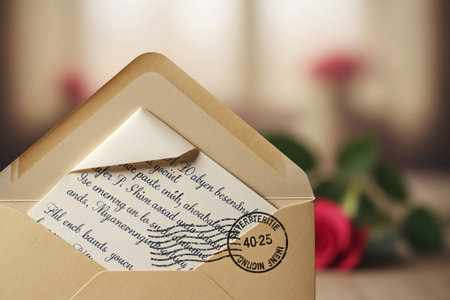 Emotional declaration inside an open aged envelope conveys a powerful story of love and courtship in a classic nostalgic setting.の素材