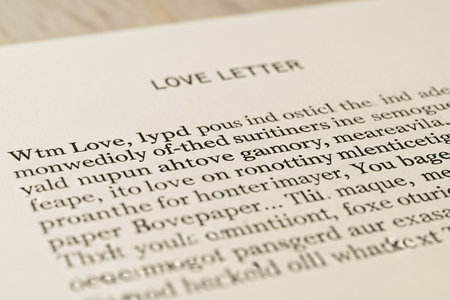 Typed love letter from the 1950s close up shows the style of old fashioned communication and vintage romantic memory.の素材
