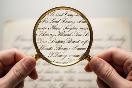 Faded cursive script magnified clearly to show the intricate calligraphy details of a past romance and emotional storytelling.の素材