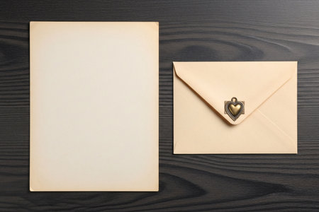 Vintage stationery spread featuring blank paper and a heart charm suitable for writing romantic messages or valentine greetings.の素材