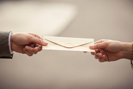 Romantic courtship exchange with an old fashioned letter symbolizes the tradition of written sentiment and a new declaration of love.の素材