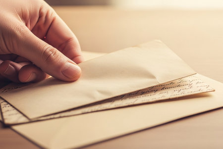 Vintage envelope receiving folded romantic correspondence representing a nostalgic gesture of courtship and emotional storytelling.の素材