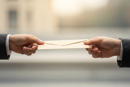 Hands passing a sentimental declaration in antique paper tell a compelling story of commitment and enduring emotional connection.の素材