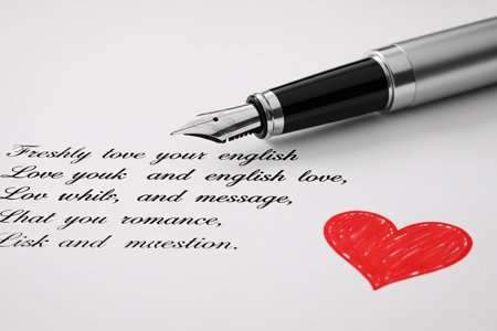 Classic stationery layout showing elegant calligraphy script and a writing tool suitable for emotional valentine concepts.の素材