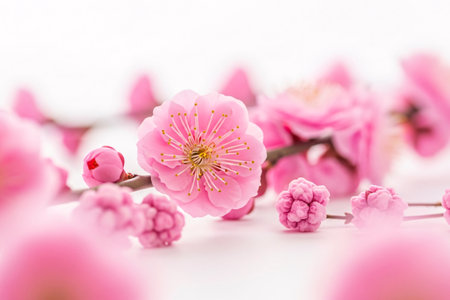 Lunar New Year Meihua flower with soft traditional lamp is captured with subtle light for a delicate and dreamy feel.の素材