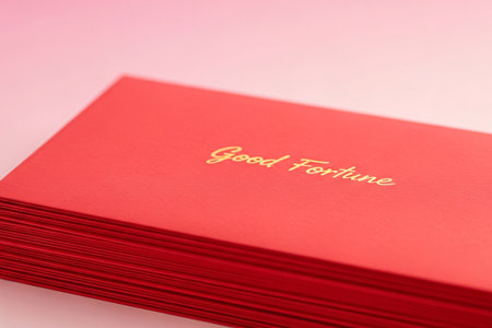 Lunar New Year Angpao modern greeting pink pastel composition is softly lit to emphasize the texture of the paper.の素材