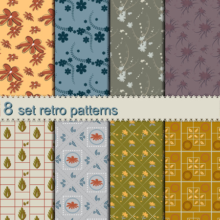 8 set seamless retro flower patterns  collection  wallpapersのイラスト素材