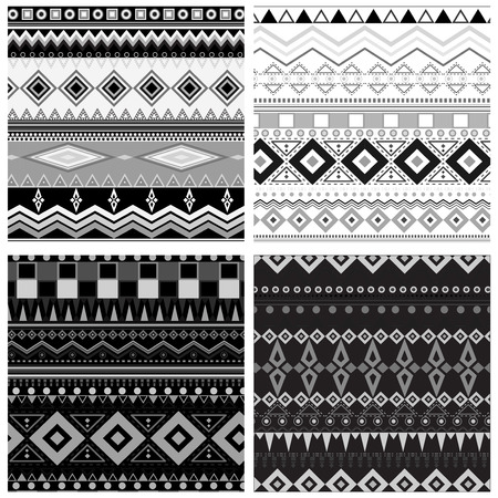 Set of 4 black and white geometric seamless patterns. Vector backgrounds collection,pattern swatches included.のイラスト素材
