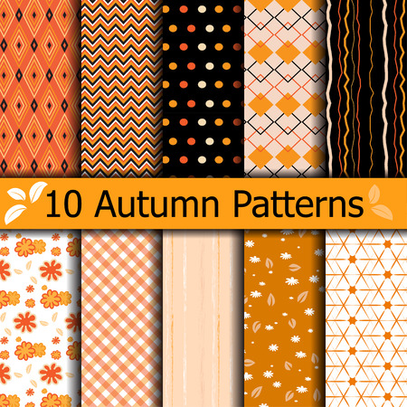 10 Autumn seamless patterns. Use for wallpaper, texture, fill, web page background, Set of halloween thanksgiving. swatches included.のイラスト素材