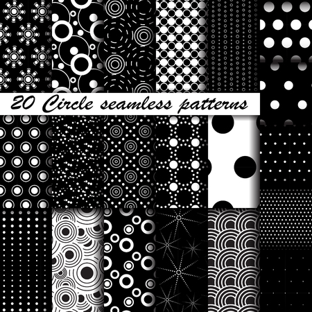 20 Monochrome circle seamless pattern. Used for wallpaper, pattern fills, web page background, textures, classic ornaments.のイラスト素材