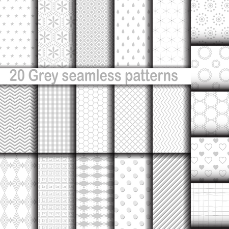 Set of 20 grey seamless patterns. Used for wallpaper, pattern fills, web page background, textures, classic ornaments.のイラスト素材