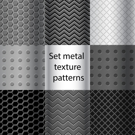 Set of metal texture seamless patterns. Vector illustration. swatches included.のイラスト素材