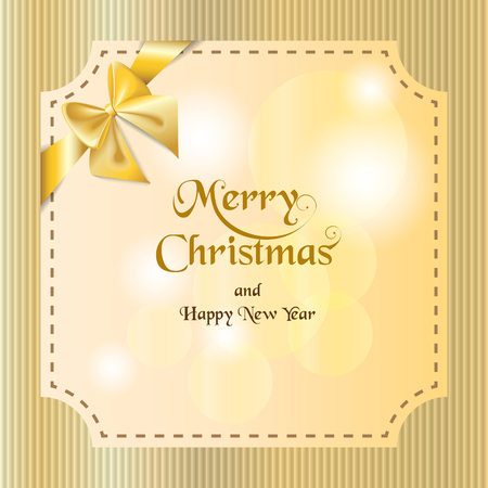 Golden background decorated with ribbon bow on paper texture. Vector illustration for gift design, Invitation card, Christmas, New year, Birthday, Valentine.のイラスト素材