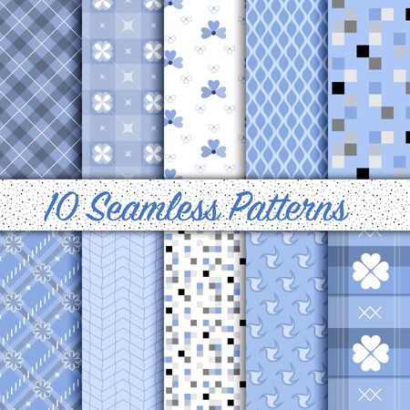 Set of 10 different vintage Serenity colored vector seamless patterns. Endless texture can be used for pattern fills, web page background, surface textures, Pattern swatches included in file.のイラスト素材