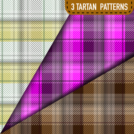 Set of three Tartan Plaid samples in vector seamless pattern. Pattern swatches included in file.のイラスト素材