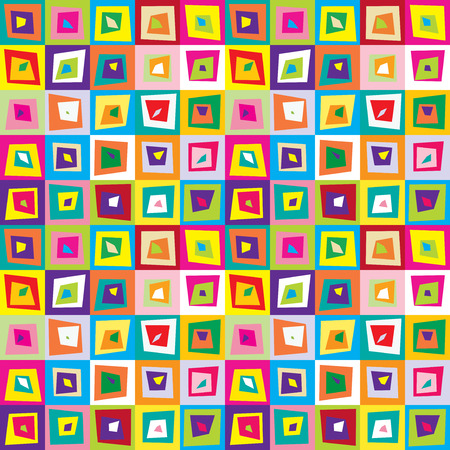 Squares distorted colorful seamless pattern. Vector hipster geometric background. Good for design textile fabric, wrapping paper and background on the site. Pattern swatches included in file.のイラスト素材