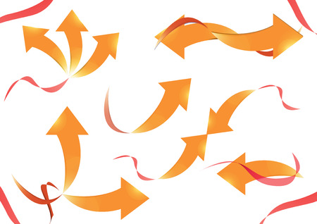 Collection of curved arrows, Vector designs with gold arrow and red ribbon.のイラスト素材