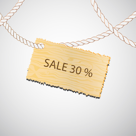 Wooden sign with rope hanging. vector illustration.のイラスト素材