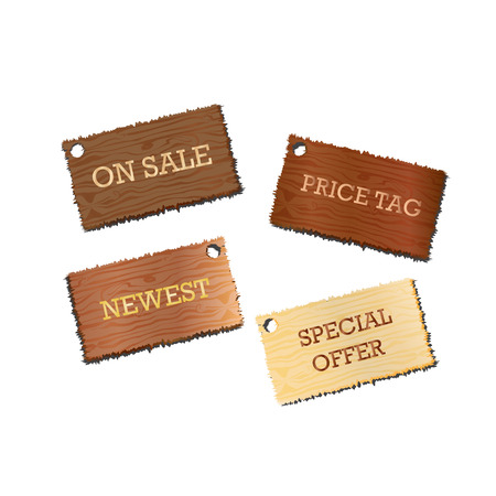 Wooden boards signs isolated on white background, vector illustration.のイラスト素材