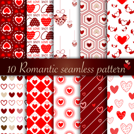 Set 10 of red heart seamless pattern background. Vector use for your design Happy valentine day, wedding, textile and paper. Pattern swatches included in file.のイラスト素材