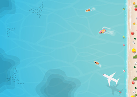 Top view of beach and sea with umbrella vectorのイラスト素材