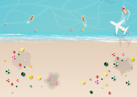 Top view of beach with umbrella vectorのイラスト素材