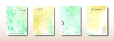 Yellow and green watercolor hand painted background collection. Trendy abstract pattern texture for design cover packaging placard flyer posters invitations cards.のイラスト素材