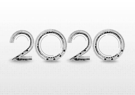 Modern futuristic Technology abstract font for 2020 on grey background.のイラスト素材
